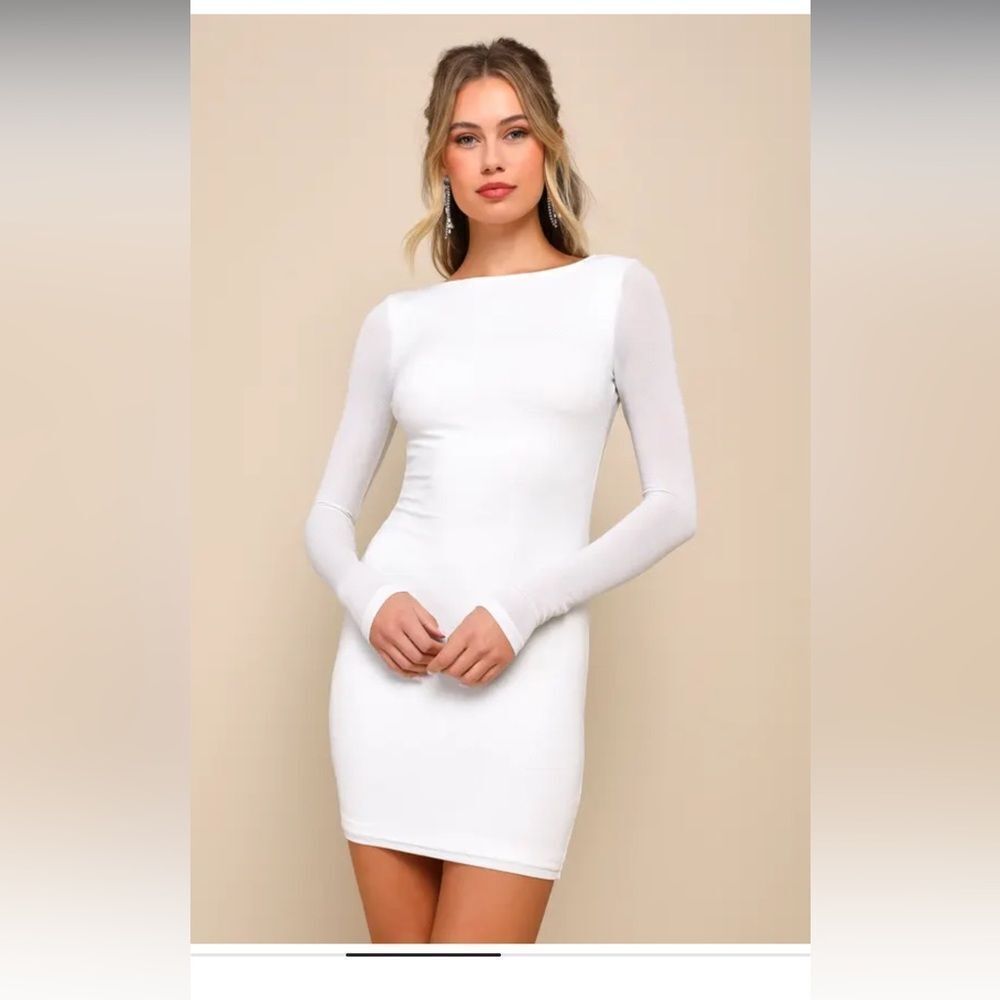 NWT Lulus Gift of Love White‎ and Silver Backless Long Sleeve Mini Dress L